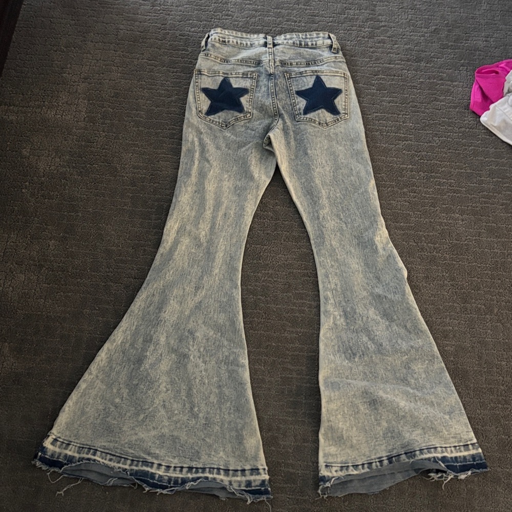 Altar'd State Blue Flare Jeans with Star Accents